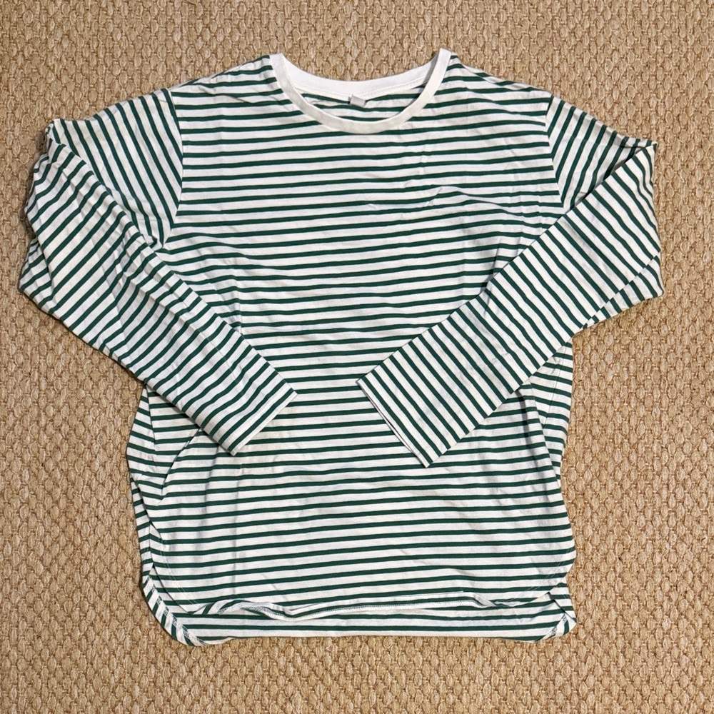 Uniqlo Long Sleeve Green & White Striped Tee